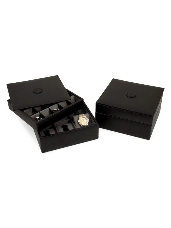 商品Bey-Berk|6-Watches & 20-Cufflinks Leather Stacked Valet,价格¥570,第1张图片