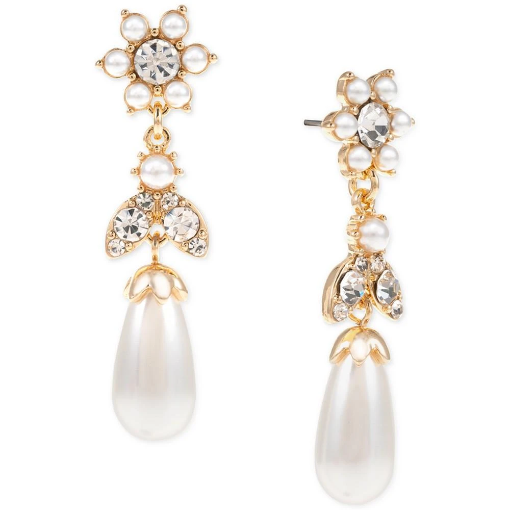 商品Charter Club|Gold-Tone Crystal & Imitation Pearl Flower Drop Earrings, Created for Macy's,价格¥55,第1张图片
