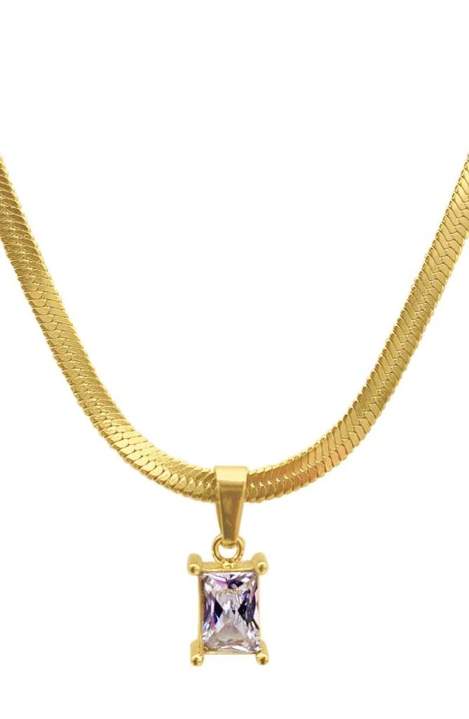 商品ADORNIA|Water Resistant 14K Gold Plated Herringbone Chain CZ Pendant Necklace,价格¥225,第1张图片