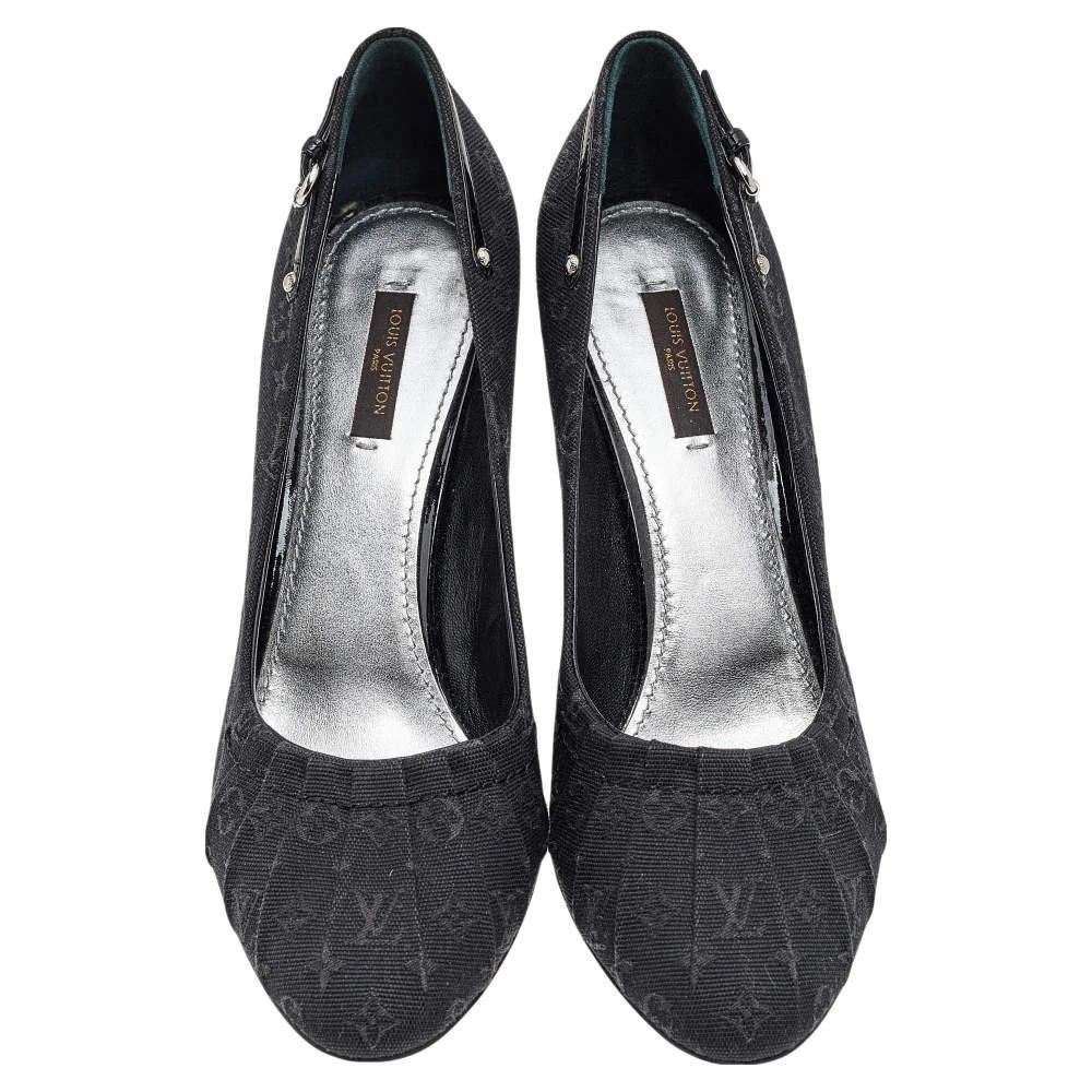 商品[二手商品] Louis Vuitton|Louis Vuitton Black Monogram Mini Lin Canvas Myosotis Pumps Size 39.5,价格¥2999,第3张图片详细描述