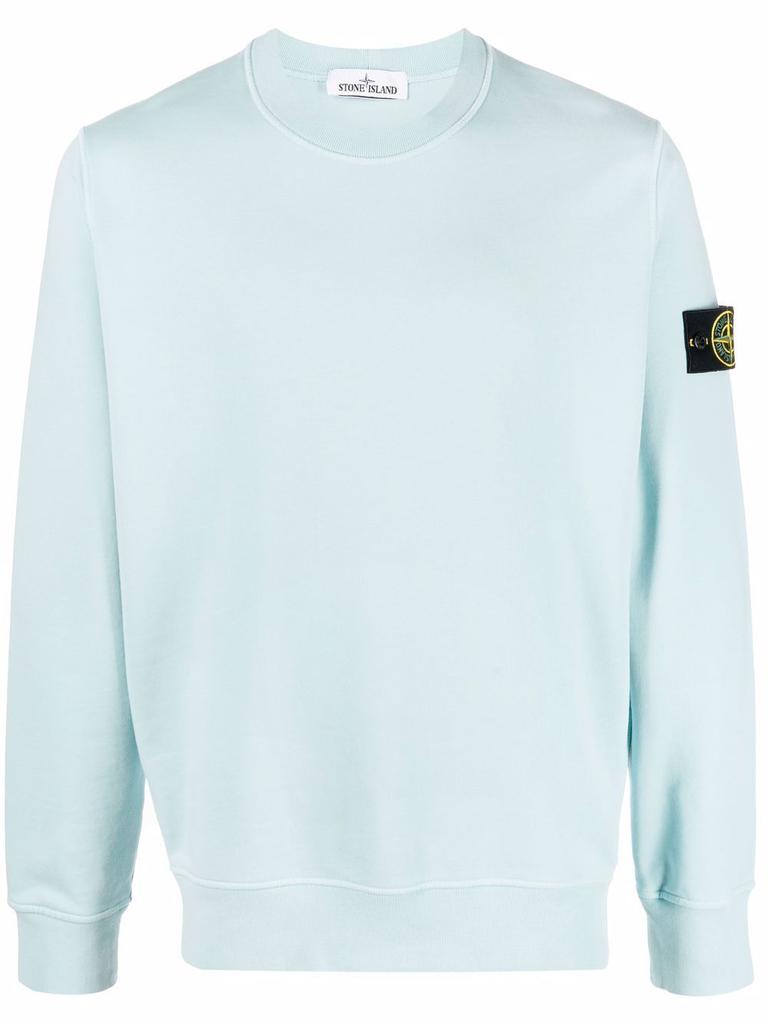 Stone Island Compass Badge Crew-neck Sweatshirt in Aqua Blue商品第1张图片规格展示