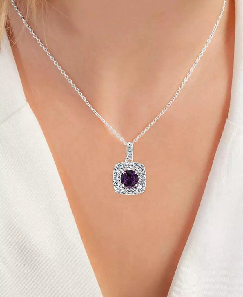 商品Macy's|2-Pc. Set Lab-Grown Alexandrite (4-1/10 ct. t.w.) & Lab-Grown White Sapphire (7/8 ct. t.w.) Square Halo Pendant Necklace & Matching Stud Earrings in Sterling Silver,价格¥431,第2张图片详细描述