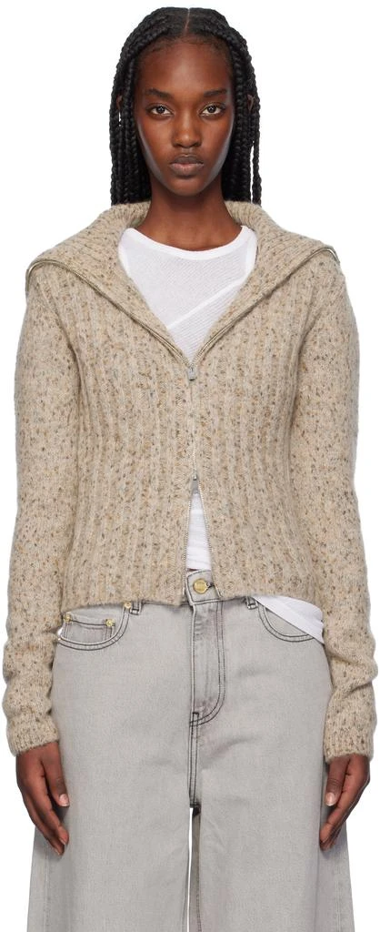 商品Ganni|Beige Highneck Zip Cardigan,价格¥1578,第1张图片