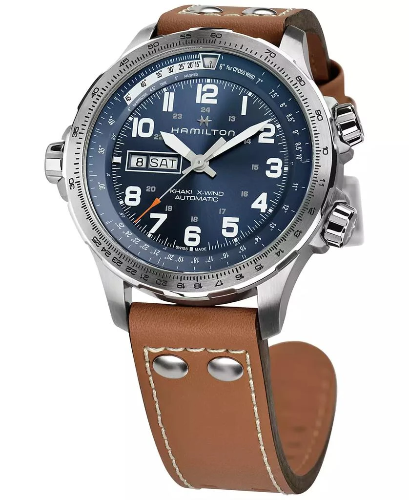 商品Hamilton|Men's Swiss Khaki X-Wind Brown Leather Strap Watch 45mm,价格¥9354,第4张图片详细描述