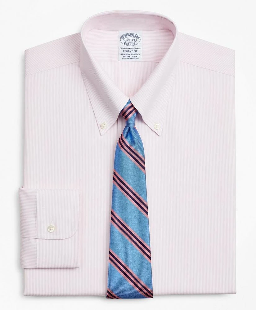 商品Brooks Brothers|Stretch Regent Regular-Fit  Dress Shirt, Non-Iron Poplin Button-Down Collar Fine Stripe,价格¥494,第1张图片