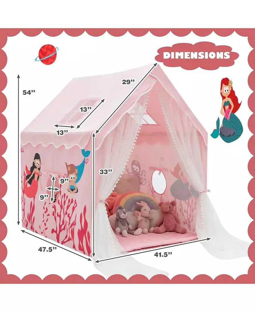 商品Costway|Kids Playhouse Large Children Indoor Play Tent Gift w/ Cotton Mat Longer Curtain,价格¥566,第3张图片详细描述