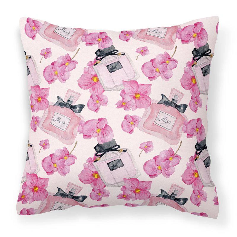 商品Caroline's Treasures|Watercolor Pink Flowers and Perfume Fabric Decorative Pillow 18 X 18 IN,价格¥352,第1张图片