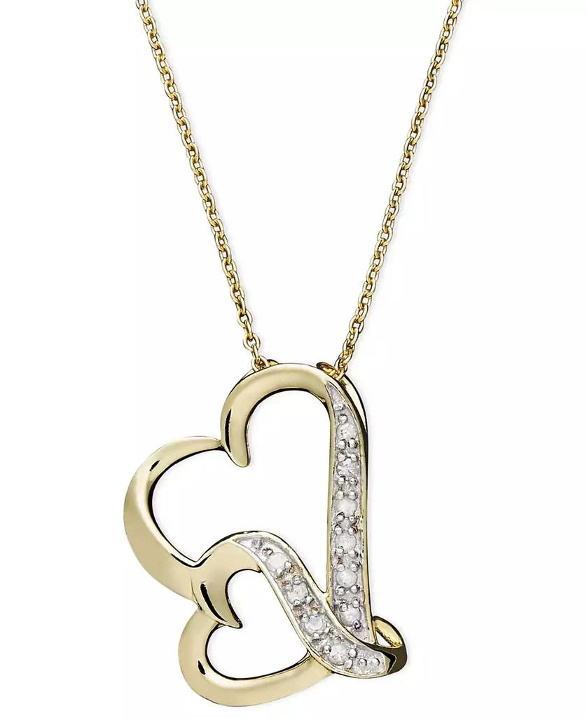 商品Macy's|Double Wavy Heart Diamond Pendant Necklace in 18k Gold over Sterling Silver (1/10 ct. t.w.),价格¥260,第1张图片