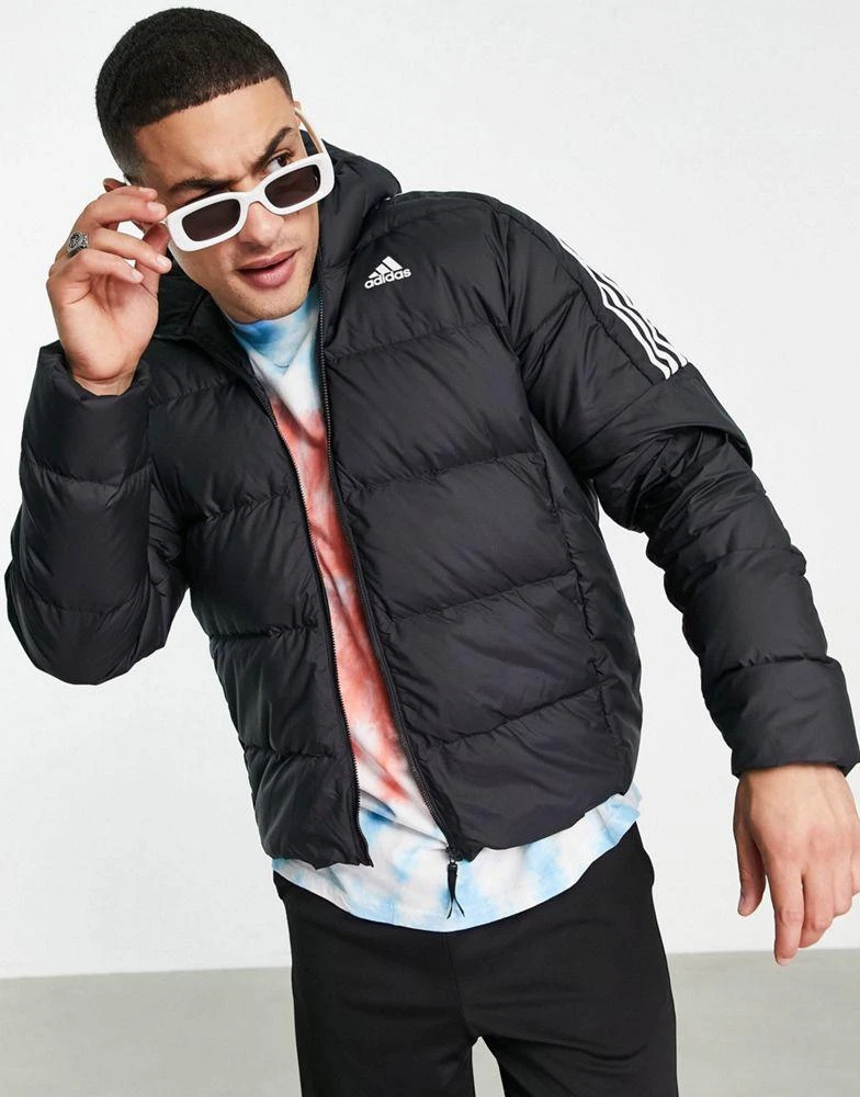 商品Adidas|adidas Outdoor down puffer jacket with hood and three stripes in black,价格¥1076,第1张图片