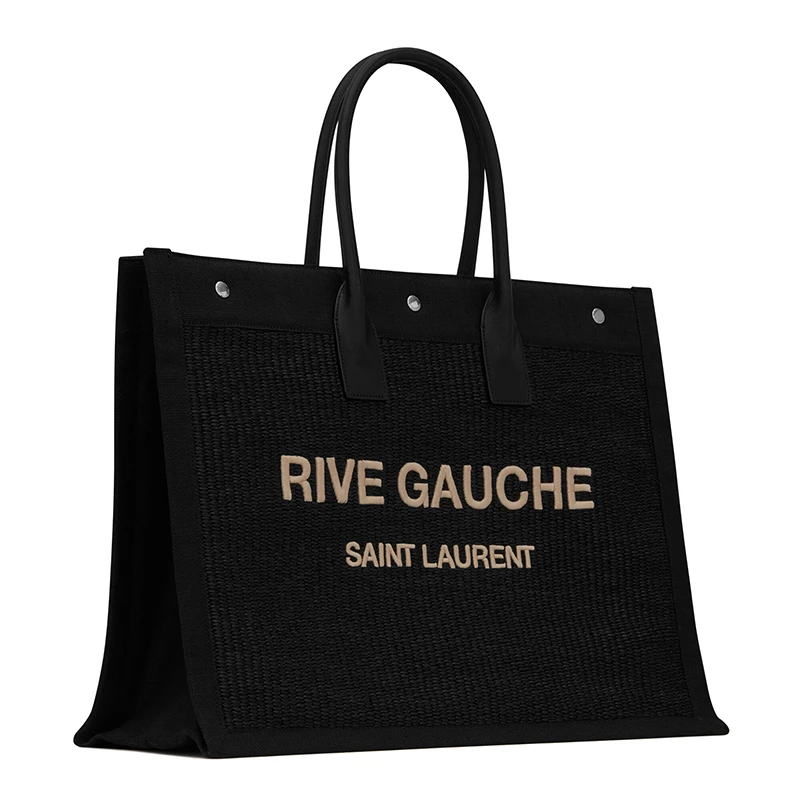 SAINT LAURENT PARIS/圣罗兰 YSL RIVE GAUCHE系列 男女通用大号黑色刺绣拉菲草三个ysl印花暗扣手提斜挎单肩包5094152M21E1050 商品