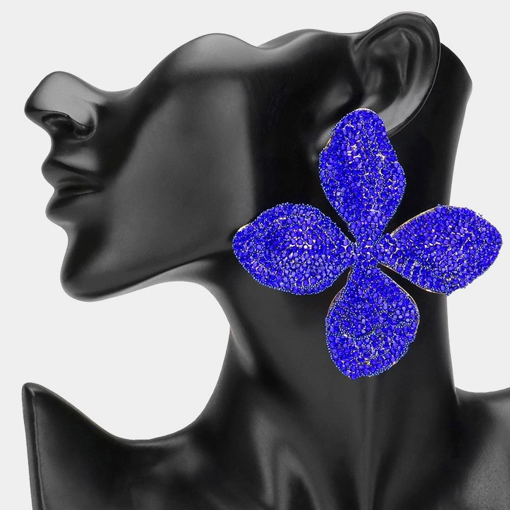 商品FASHNZFAB|Oversized Bling Studded Flower Earrings - Gold, Sapphire,价格¥204,第1张图片