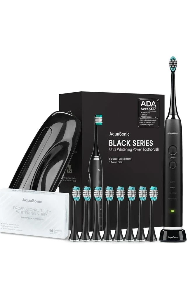 商品AquaSonic|Black Series Toothbrush & Travel Case With 8 Dupont Brush Heads & Whitening Strips Set,价格¥495,第1张图片