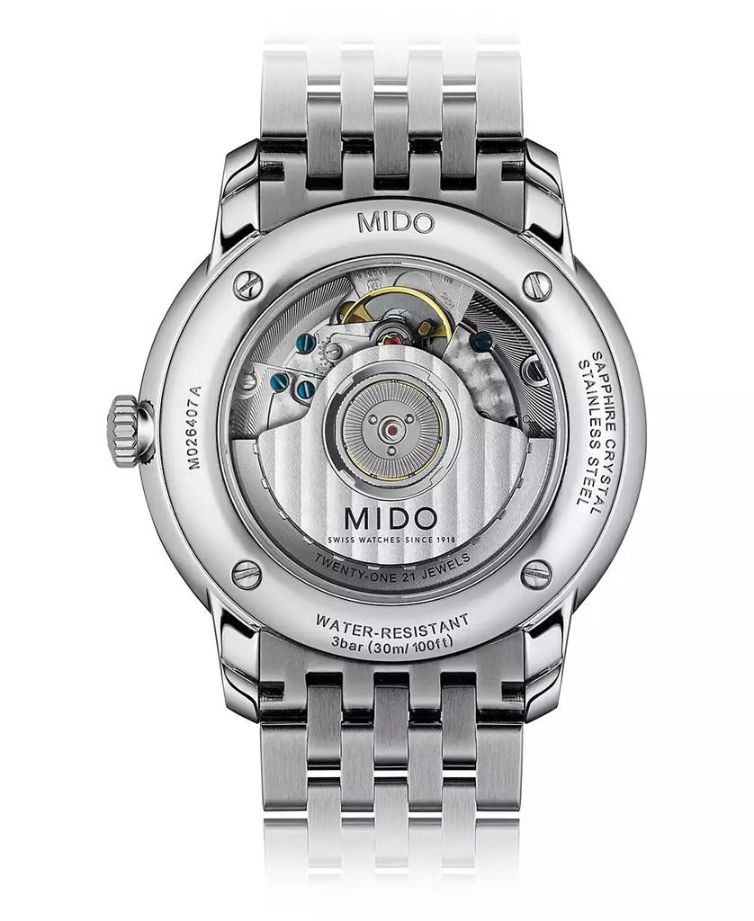 商品MIDO|Men's Swiss Automatic Baroncelli III Heritage Stainless Steel Bracelet Watch 39mm,价格¥8233,第3张图片详细描述