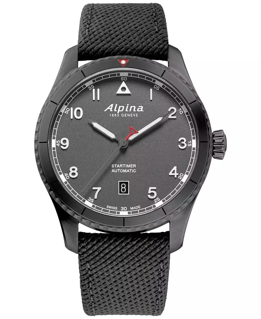 商品Alpina|Men's Swiss Automatic Startimer Pilot Gray Rubber Strap Watch 41mm,价格¥9677,第1张图片