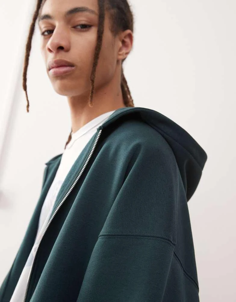 商品COLLUSION|COLLUSION Boxy zip through hoodie in dark green,价格¥258,第4张图片详细描述