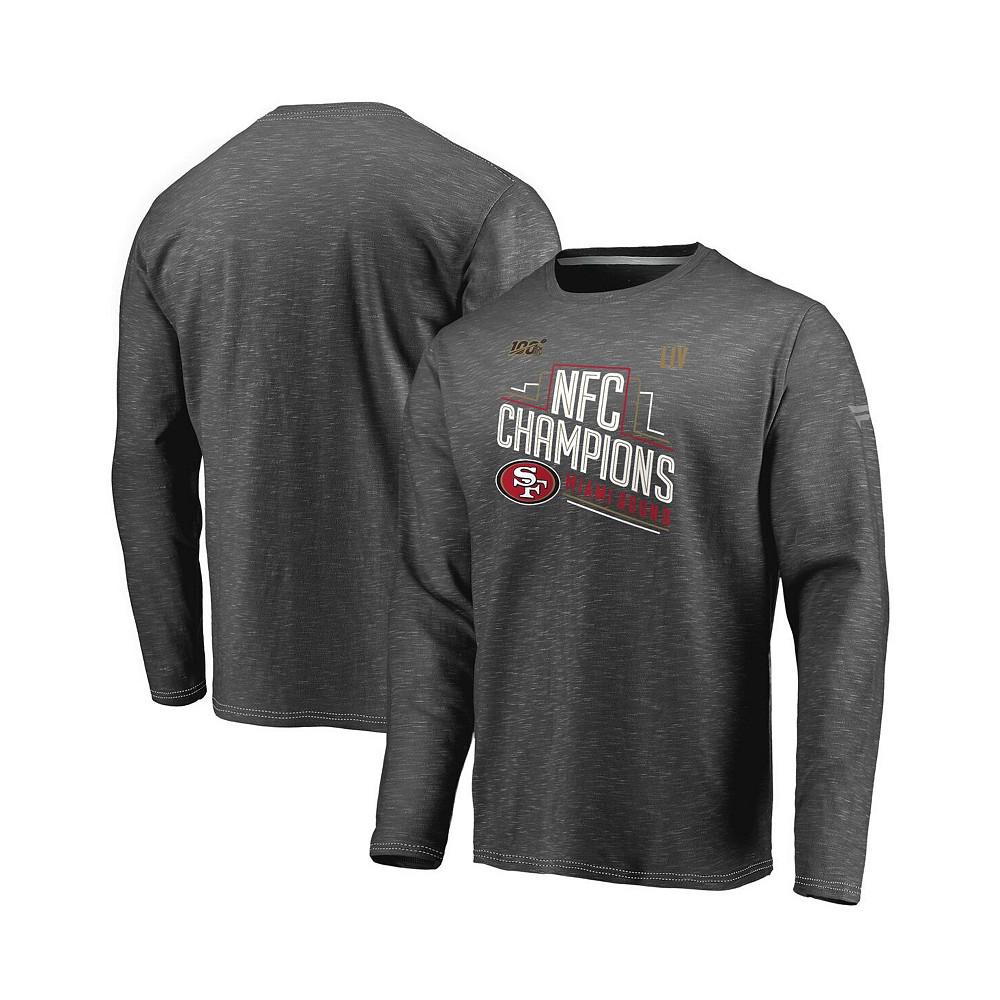 Men's NFL Pro Line by Fanatics Heather Charcoal San Francisco 49ers 2019 NFC Champions Trophy Collection Locker Room Long Sleeve T-shirt商品第1张图片规格展示