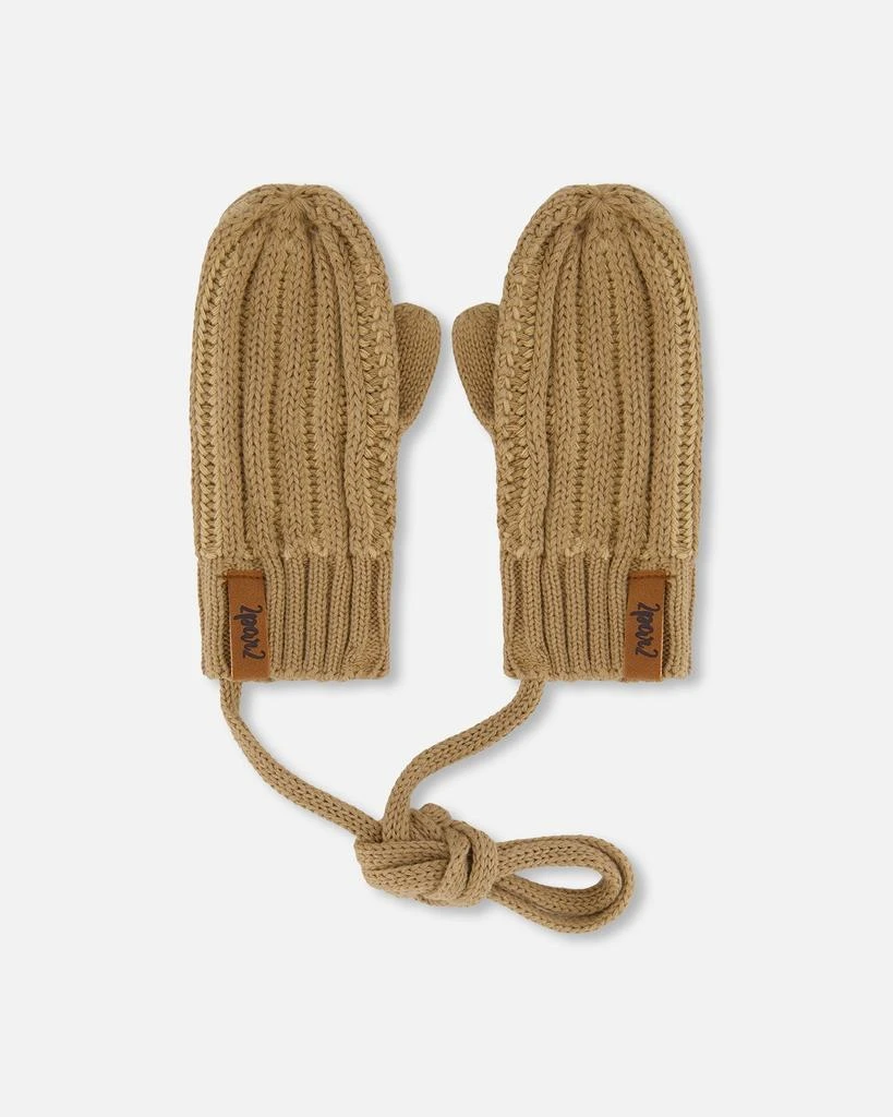 商品Deux par Deux|Knit Mittens With Cord Pacane Beige,价格¥167,第1张图片