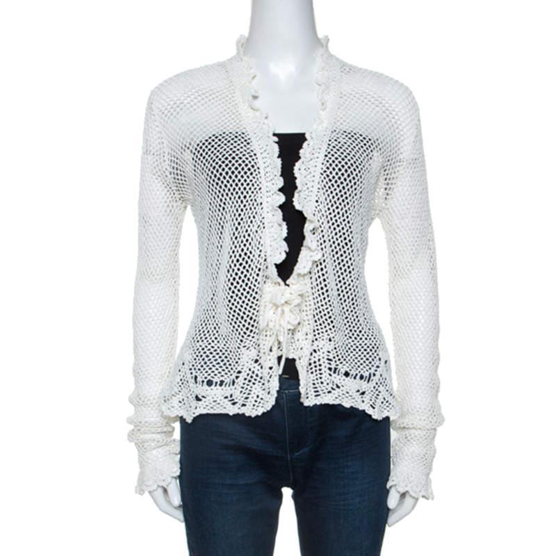 商品[二手商品] Ralph Lauren|Ralph Lauren White Crochet Hand Knitted Cardigan M,价格¥3018,第1张图片