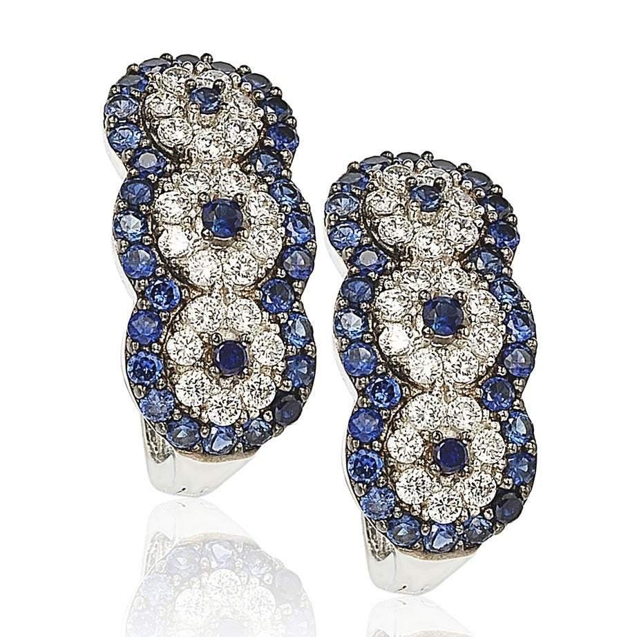 Suzy Levian Sapphire and Diamond in Sterling Silver Earrings商品第1张图片规格展示