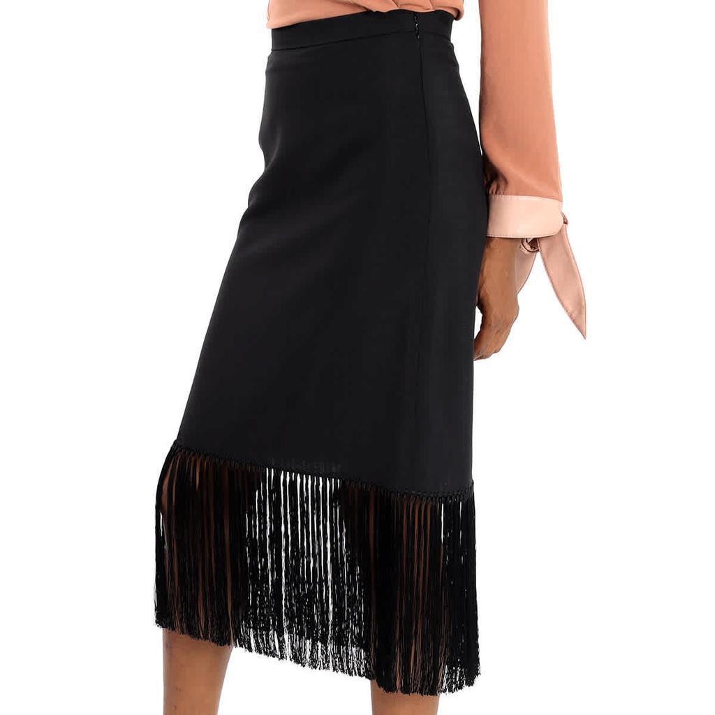 商品Burberry|Black Mohair Wool A-line Fringed Skirt,价格¥11660,第4张图片详细描述