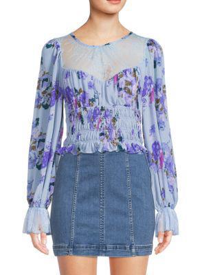 商品Free People|Daphne Floral & Lace Peasant Top,价格¥596,第1张图片