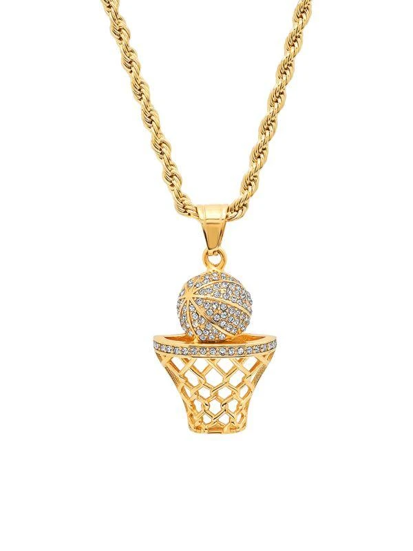 商品Anthony Jacobs|Stainless Steel & Simulated Diamond Basketball and Hoop Pendant Necklace,价格¥688,第1张图片