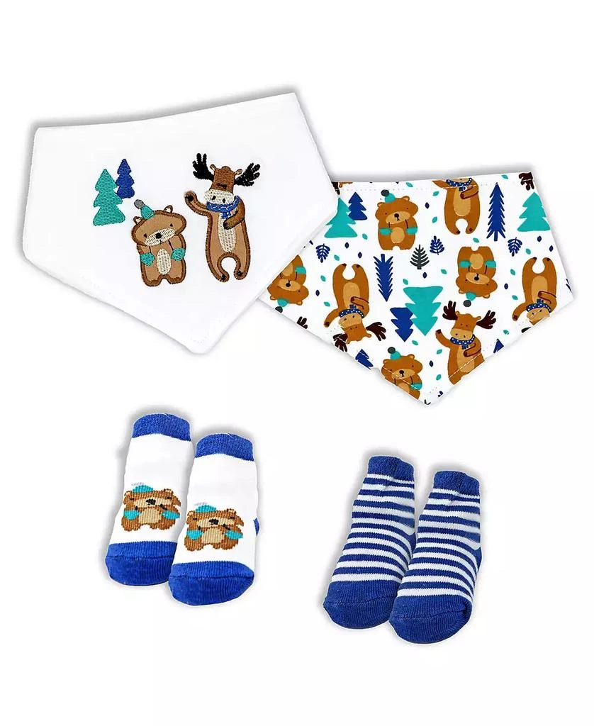 商品Baby Mode|Baby Boys Minky Blanket, Bibs and Socks, 5 Piece Set,价格¥225,第3张图片详细描述