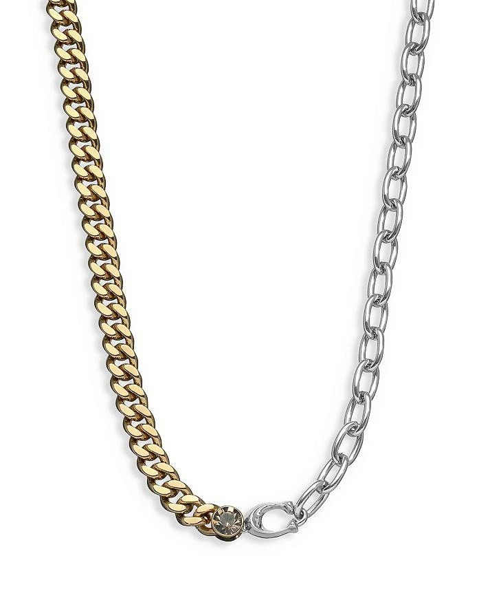 商品Coach|Signature Sculpted C Accent Mixed Chain Collar Necklace in Two Tone, 16"-18",价格¥656,第1张图片详细描述