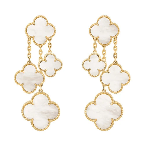 商品Van Cleef & Arpels| Van Cleef & Arpels/梵克雅宝 经典Magic Alhambra系列 18k金黄金白色珍珠母贝4四叶草耳坠耳环VCARD78900,价格¥101787,第1张图片