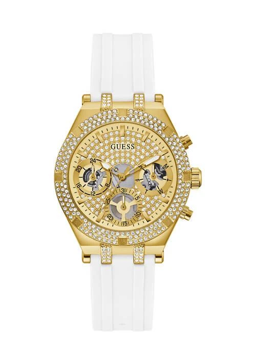 商品GUESS|Gold Tone White Silicone Watch,价格¥721,第1张图片