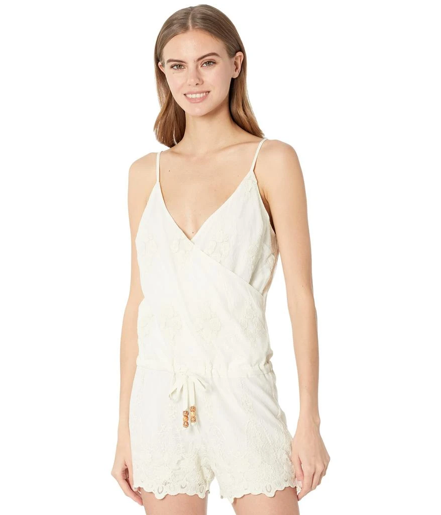 商品Chaser|Lace Surplice Drawstring Waist Vent Back Romper,价格¥310,第1张图片