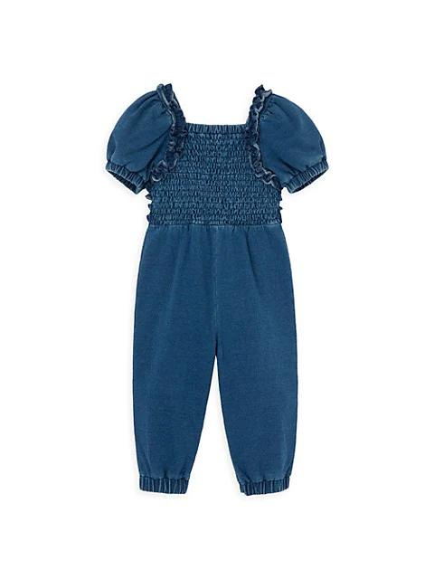 Baby Girl's Smocked Denim Jumpsuit商品第2张图片规格展示