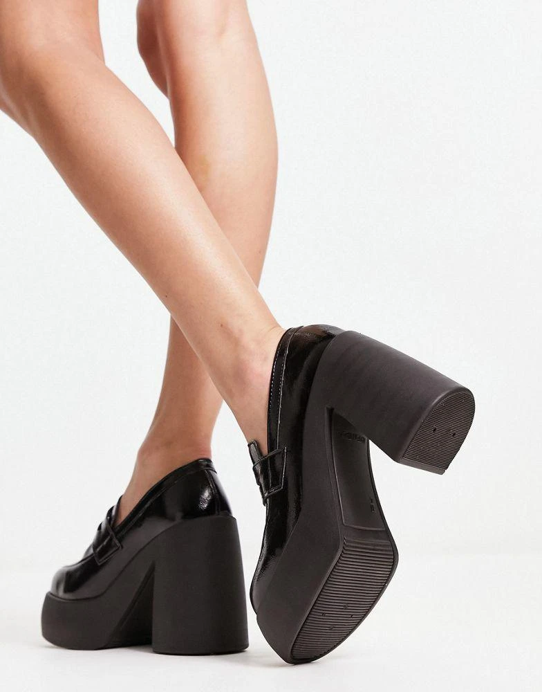 商品ASOS|ASOS DESIGN Palette chunky high heeled loafers in black,价格¥117,第4张图片详细描述