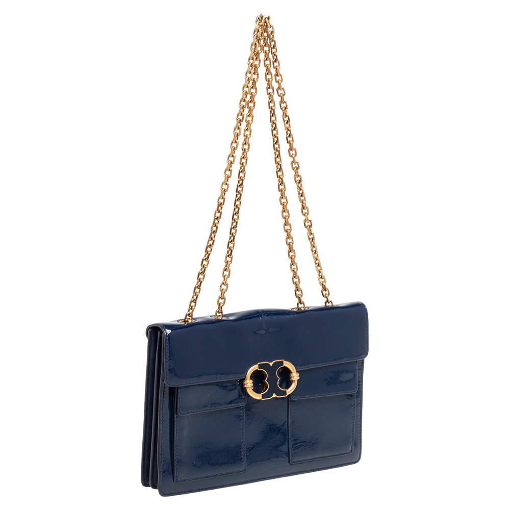 商品[二手商品] Tory Burch|Tory Burch Blue Patent Leather Gemini Link Shoulder Bag,价格¥2264,第5张图片详细描述