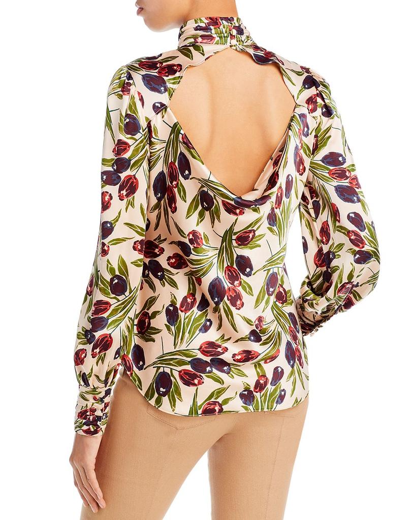 Jem Tulip Print Cutout Back Silk Top商品第3张图片规格展示