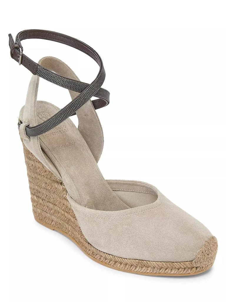 商品Brunello Cucinelli|80MM Monili-Embellished Suede Espadrille Wedge Pumps,价格¥10452,第2张图片详细描述