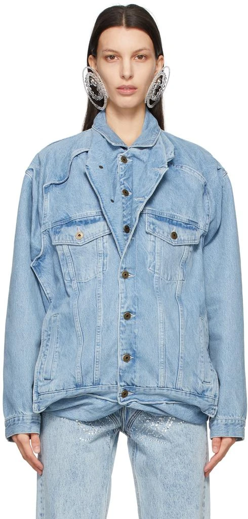 商品Y/Project|SSENSE Exclusive Blue Denim Pop-Up Jacket,价格¥2729,第1张图片