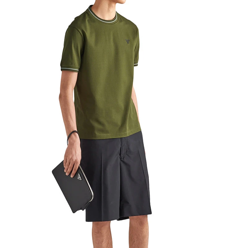 商品Prada|【预售3-7天】普拉达 男士军绿色纯棉短袖T恤UJN452_1ZMI_F0161_S_181,价格¥4650,第4张图片详细描述
