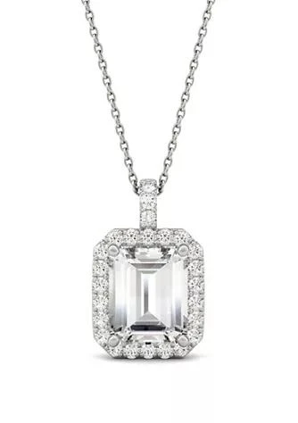 商品Charles & Colvard|Colvard  3.94 Ct. T.w. Moissanite Halo Pendant Necklace In 14K White Gold,价格¥11120,第1张图片