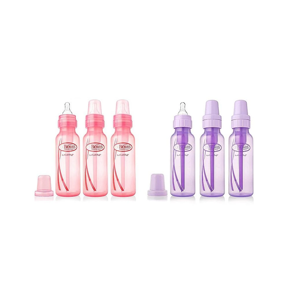 商品Dr. Browns|Natural Flow Anti-Colic Baby Bottles, Pink and Lavender, 8oz, 6 Pack,价格¥354,第1张图片