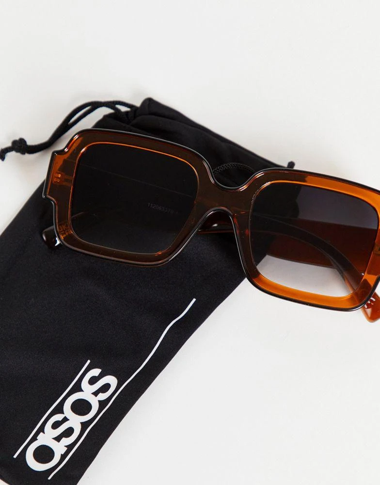 商品ASOS|ASOS DESIGN 70s square sunglasses in brown with tramline,价格¥82,第3张图片详细描述