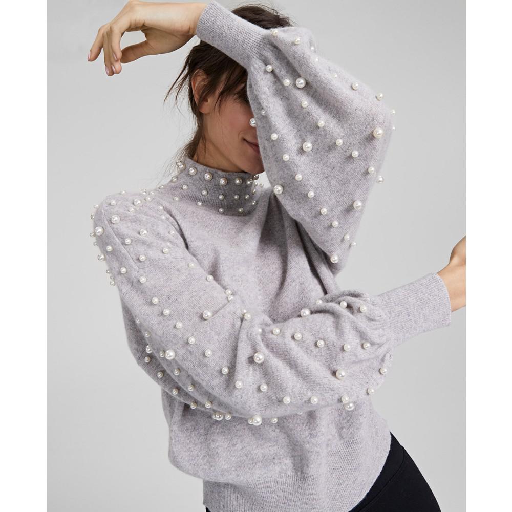 Women's Cashmere Pearl Mock-Neck Sweater, Created for Macy's商品第3张图片规格展示
