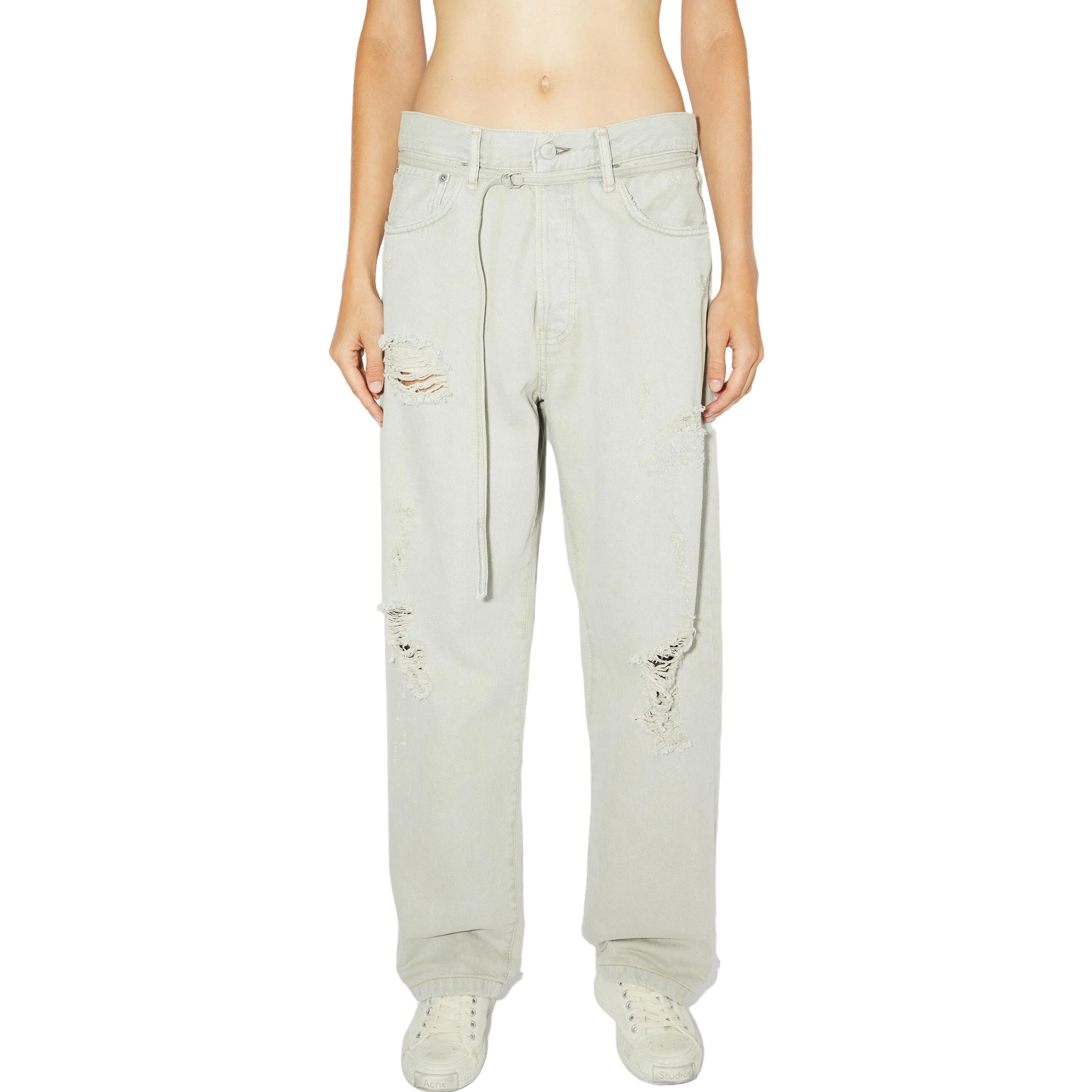 商品[国内直发] Acne Studios|FW23 丹宁系列 棉质做旧磨毛纯色拉链宽松破洞直筒裤牛仔裤 1991 TOJ 男女同款 白色,价格¥3268,第3张图片详细描述