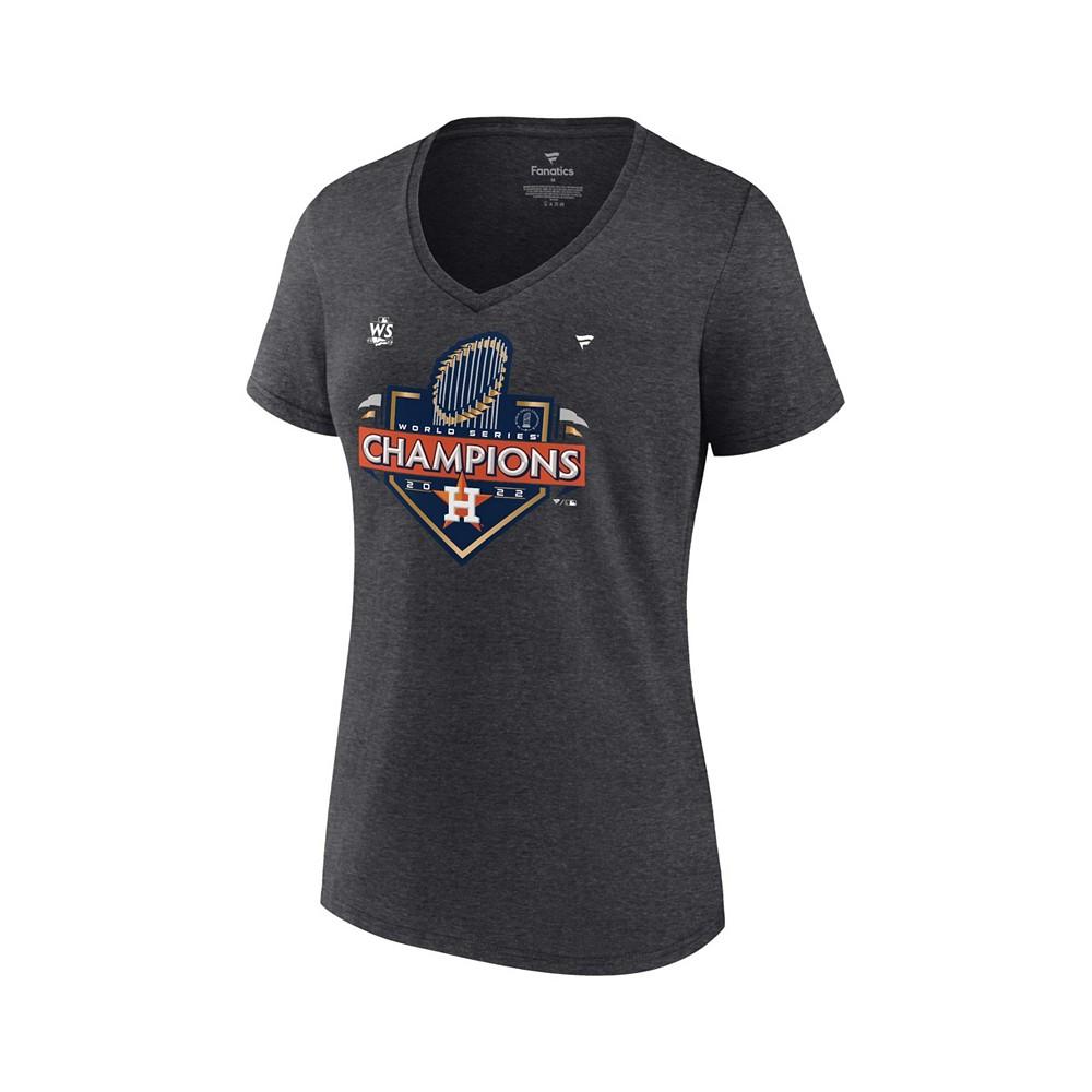 Women's Branded Heather Charcoal Houston Astros 2022 World Series Champions Locker Room Short Sleeve V-Neck T-shirt商品第2张图片规格展示
