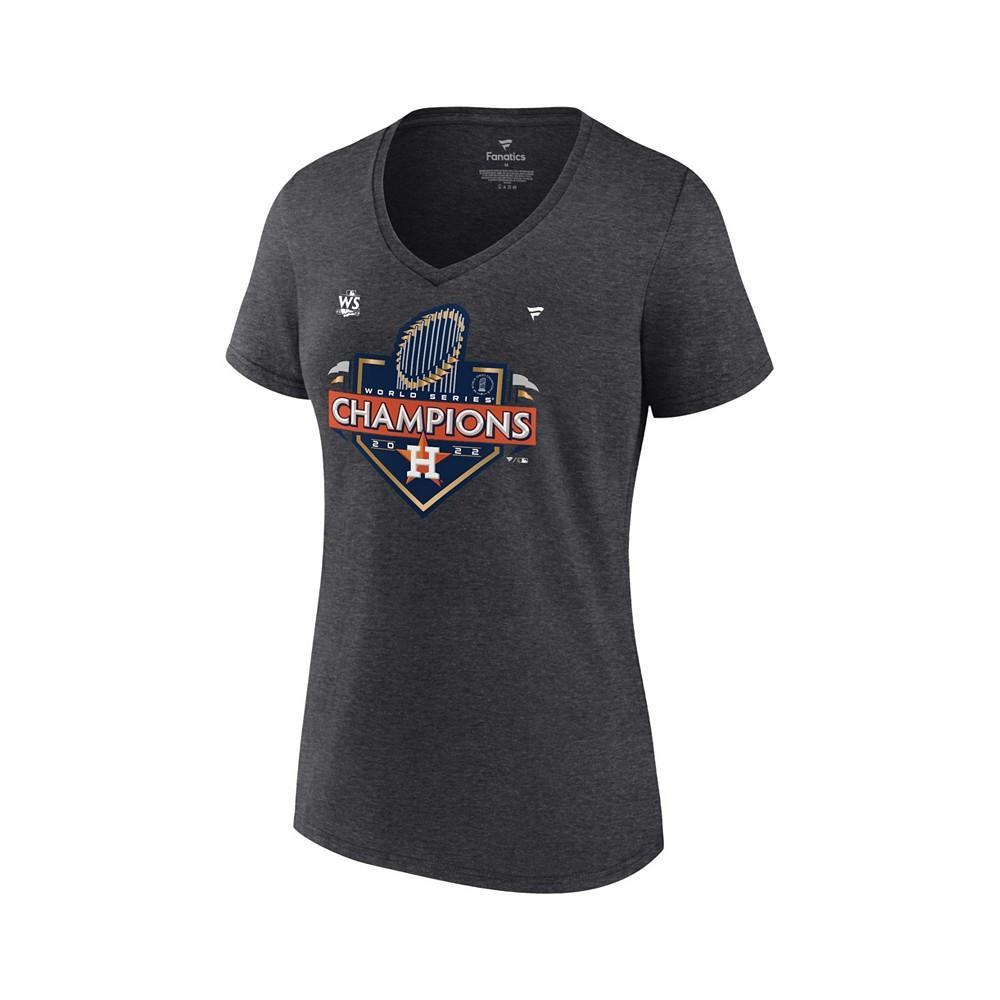 商品Fanatics|Women's Branded Heather Charcoal Houston Astros 2022 World Series Champions Locker Room Short Sleeve V-Neck T-shirt,价格¥294,第4张图片详细描述