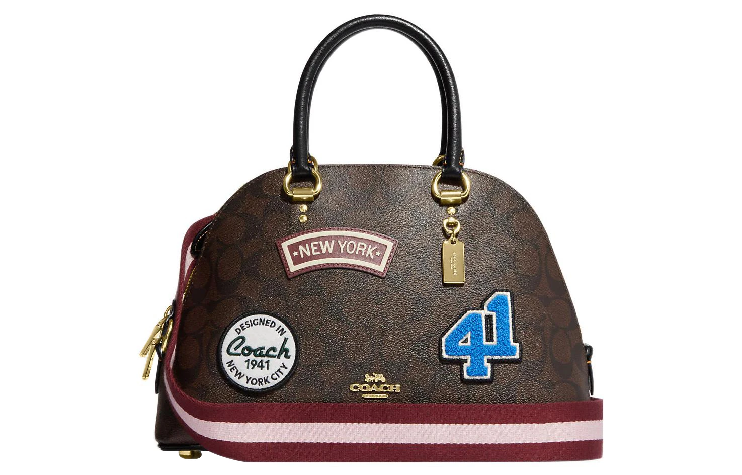 商品[国内直发] Coach|蔻驰 Katy 30 经典老花拉链开合滑雪贴饰 皮革 单肩斜挎手提包 大号 女款 深棕色,价格¥1982,第1张图片
