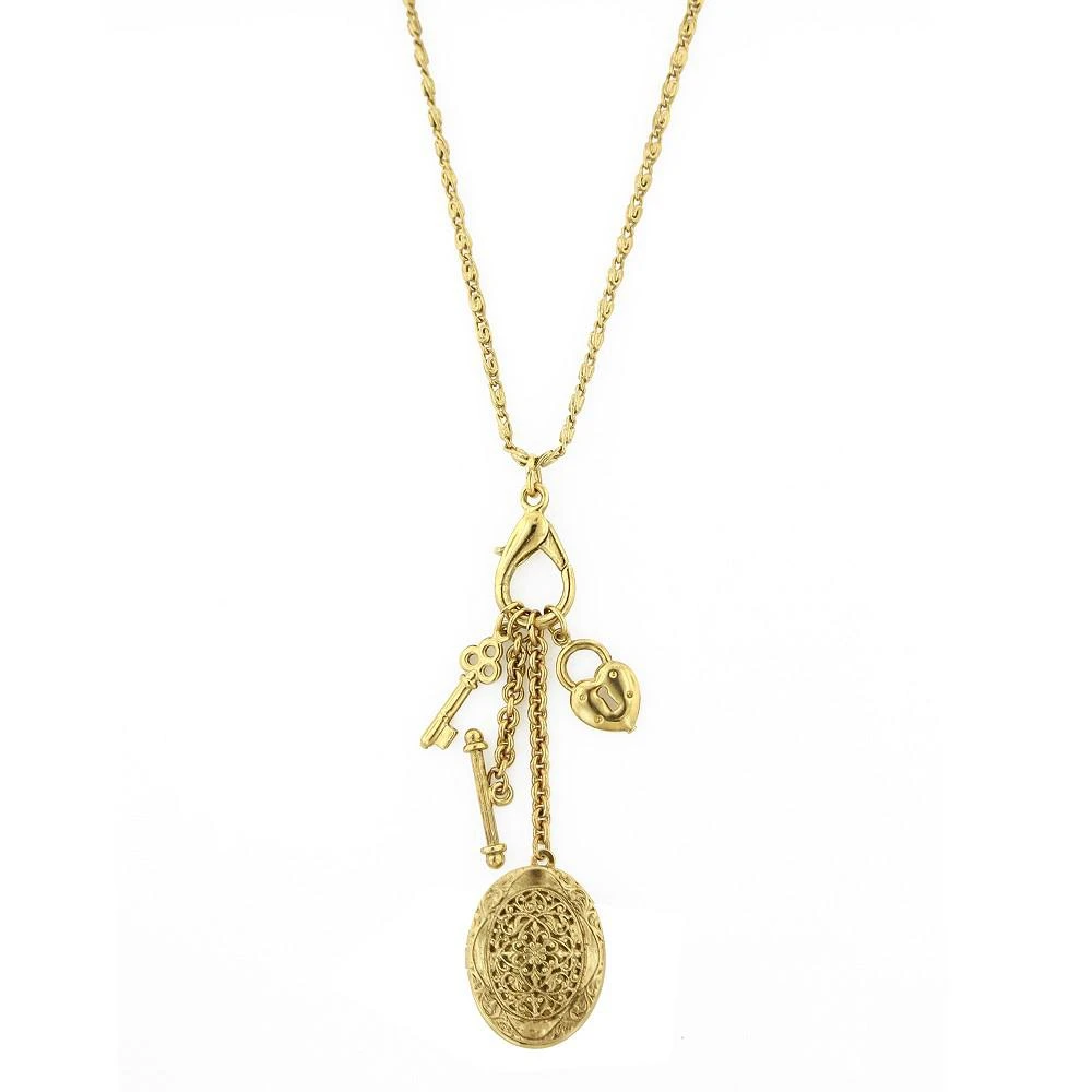 商品2028|Gold-Tone Key, Heart and Oval Filigree Locket Charm Necklace 26,价格¥412,第1张图片