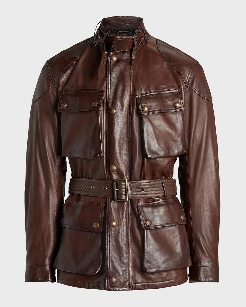 商品Ralph Lauren|Men's Willis 4-Pocket Belted Leather Jacket,价格¥22162,第5张图片详细描述