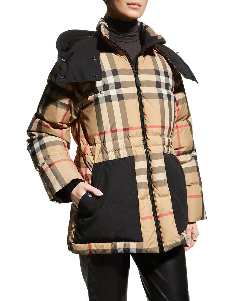 Detachable Hood Check Puffer Jacket商品第1张图片规格展示