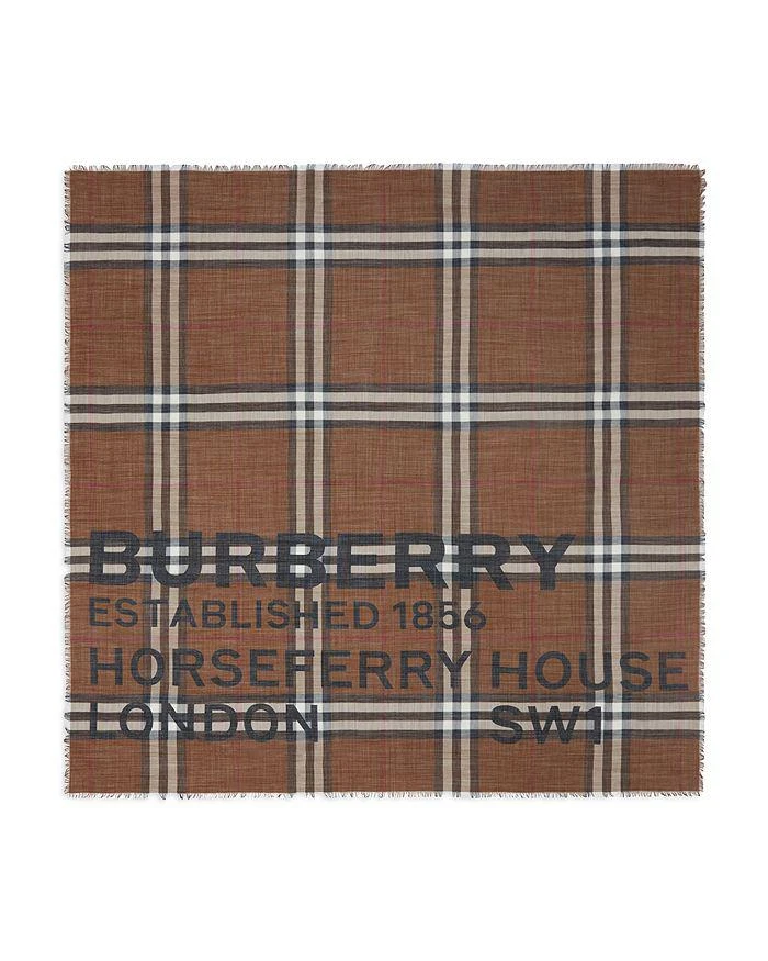 商品Burberry|Horseferry Print Check Wool Silk Large Square Scarf,价格¥3702,第1张图片